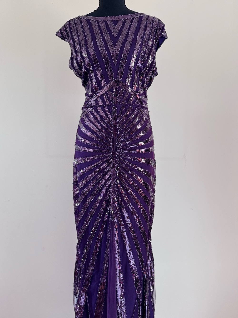Metme Sequin Elegant ePurple Maxi High Neck Bodycon Dress with Art Deco